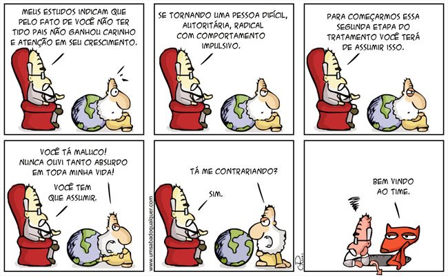 Charge sobre a diferença entre diagnóstico impositivo e a ética da escuta na psicanálise.